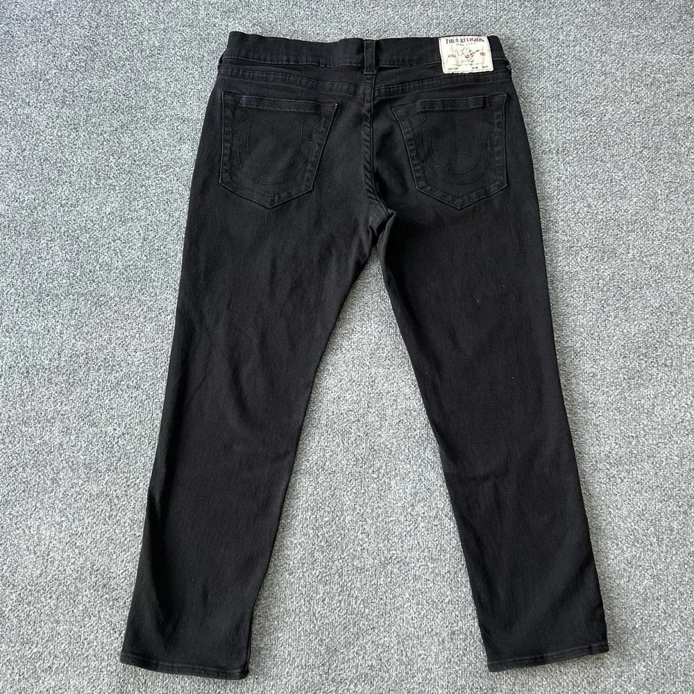 True Religion Geno Jeans Mens 36x30 Black Relaxed Slim Stretch Denim Horseshoe‎